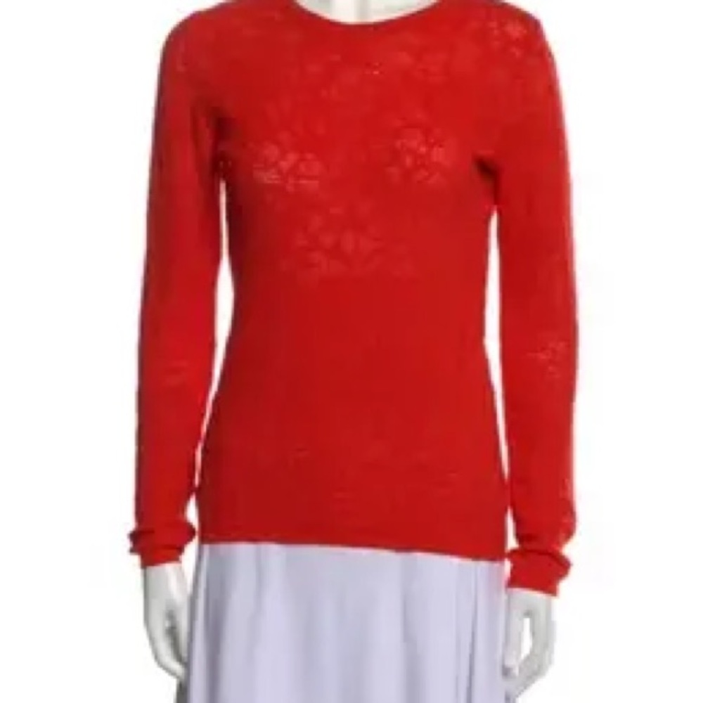 M by Missoni Red Long Sleeve Fitted Crew Neck Blouse